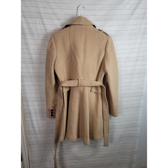 GUESS WOOL BLEND DOUBLE BREASTED CAMEL TAN PEA COAT, SZ SMALL - Picture 9 of 14